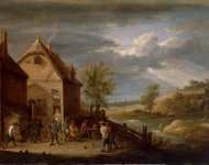 Teniers David II Landscape with Peasants Bowling - Hermitage